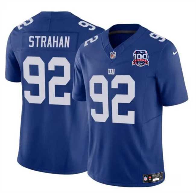 Men & Women & Youth New York Giants #92 Michael Strahan Blue 2024 F.U.S.E. 100TH Season Patch Vapor Untouchable Limited Stitched Jersey->new york giants->NFL Jersey